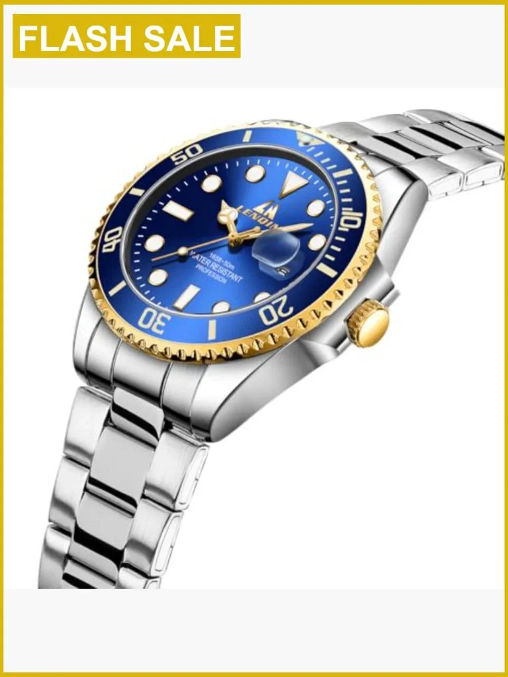 Stainless Steel Analog Quartz Watch for Men with Date and Luminous Dial